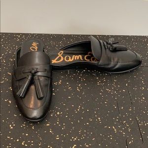 Genuine leather tassel mule loafers